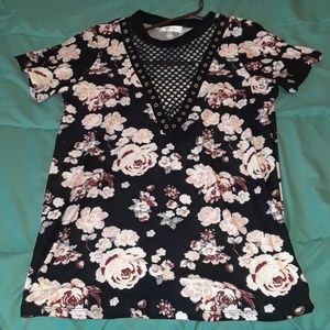 Caged V-Neck Floral Top